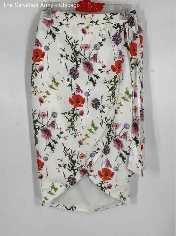 Ted Baker Womens White Floral Side Tie Tulip Hem Midi Wrap Skirt Size 0