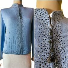 St John Santana Knit Bsby Blue Eve Jacket Rhinestones  Shimmer sz 12