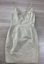 Tahari Women's Dress Gold Silk Floral Brocade V-Neck Cocktail Size 8 Sleeveless