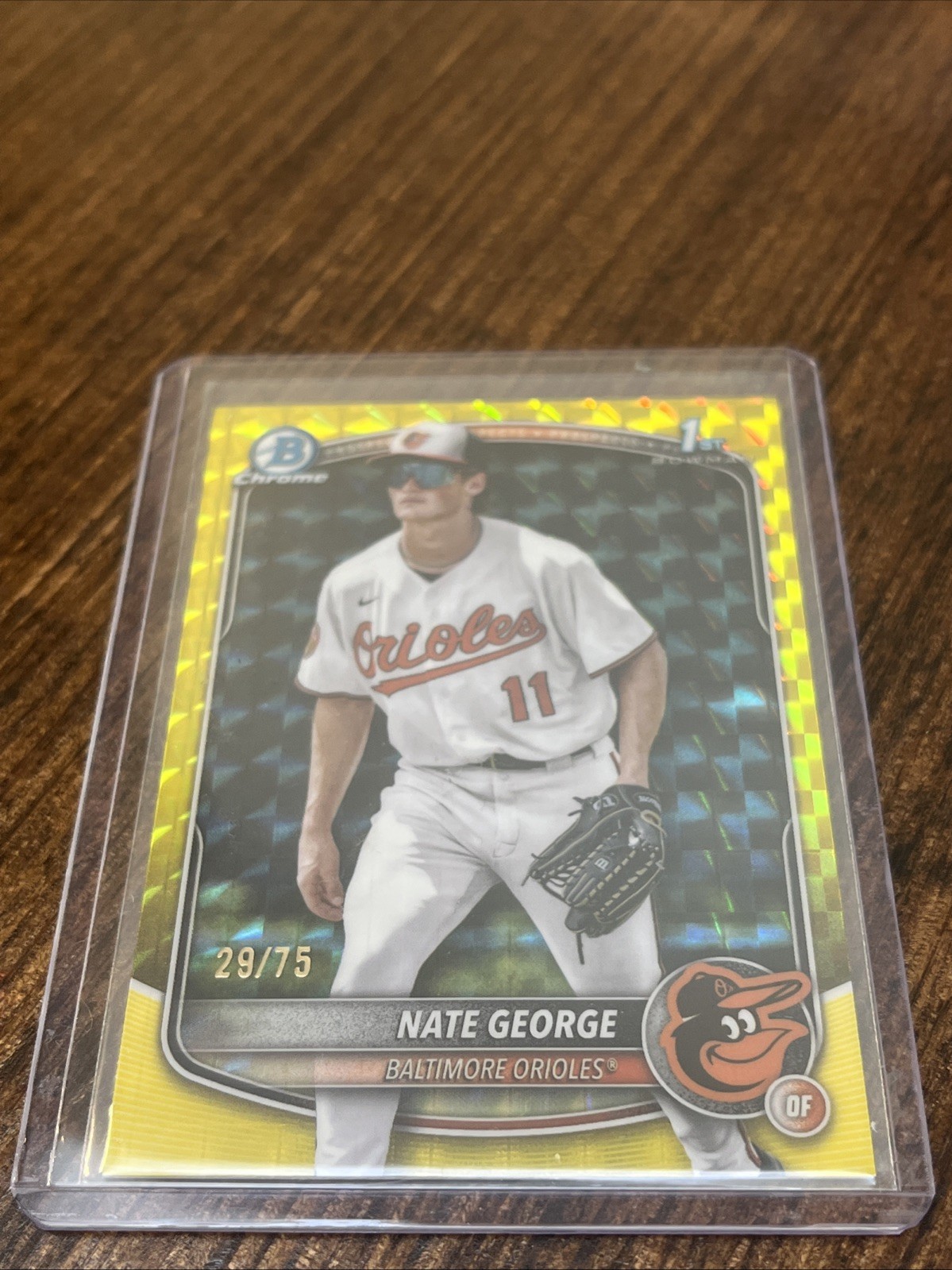 2025 Bowman Chrome Nate George 1st Bowman Yellow Geometric Refractor /75 Orioles