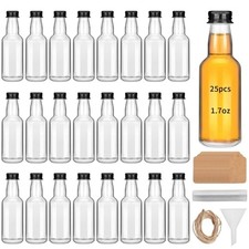 25 Mini Glass Liquor Bottles with Black Aluminum Screw Caps - Reusable Empty ...