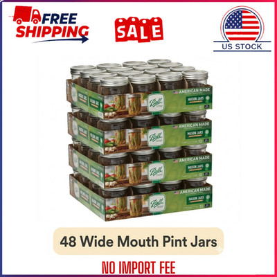 (4 pack) Ball 16 oz Mason Jars, Wide Mouth Pint Canning Jars with Lids and Rings