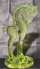 Mosser Vaseline Uranium Glass Trojan Horse Pony Colt 5 1/2" High
