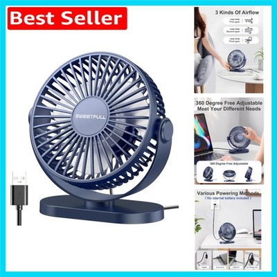 Kompakter USB-Ventilator - stilvolle 360° verstellbare Schreibtischkühllösung, Pure Blue
