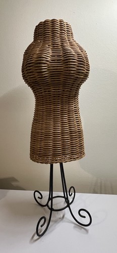 Small Wicker Torso Female Dress Form Tabletop 18” Tall Jewelry Display Mannequin
