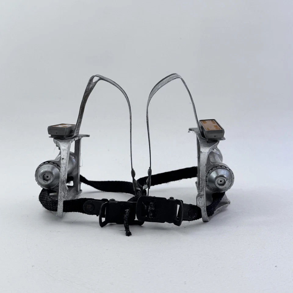 Vintage SR SP-155 Road Bike Pedals 9/16" Christophe Toe Clips Straps Silver A30 - Image 4 of 4