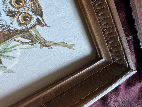 Vintage Owl Print New York Wood Frame Inlay Large Wall Art - Picture 4 of 6
