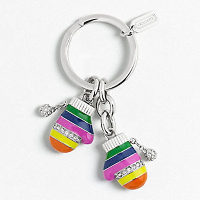NEW COACH LEGACY STRIPE PAVE MITTEN KEY FOB KEYRING KEYCHAIN