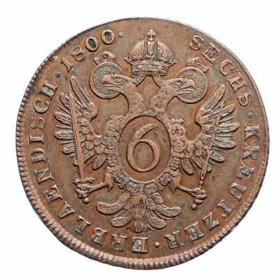 1800A AUSTRIA w Emperor Franz II Hapsburg Antique 6 Kreuzer