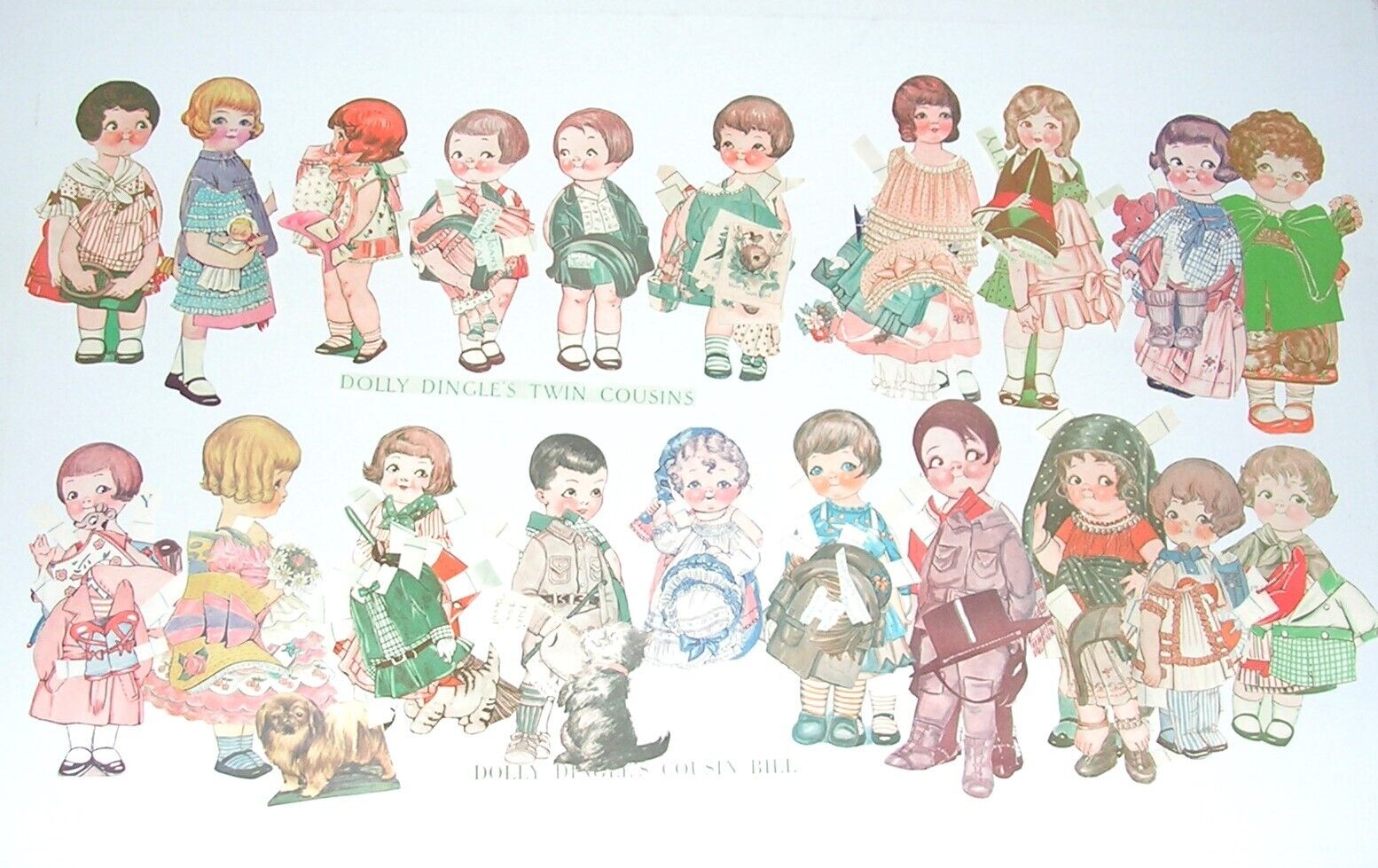 20 Dolly Dingle 1920's Paper Dolls, Cut Out, In Cute Bucilla Nursery Toys Box