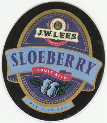 GEBRAUCHTER LAMINIERTER PUMPENCLIP VORNE - J.W.LEES BRAUEREI - SLOEBERRY OBSTBIER
