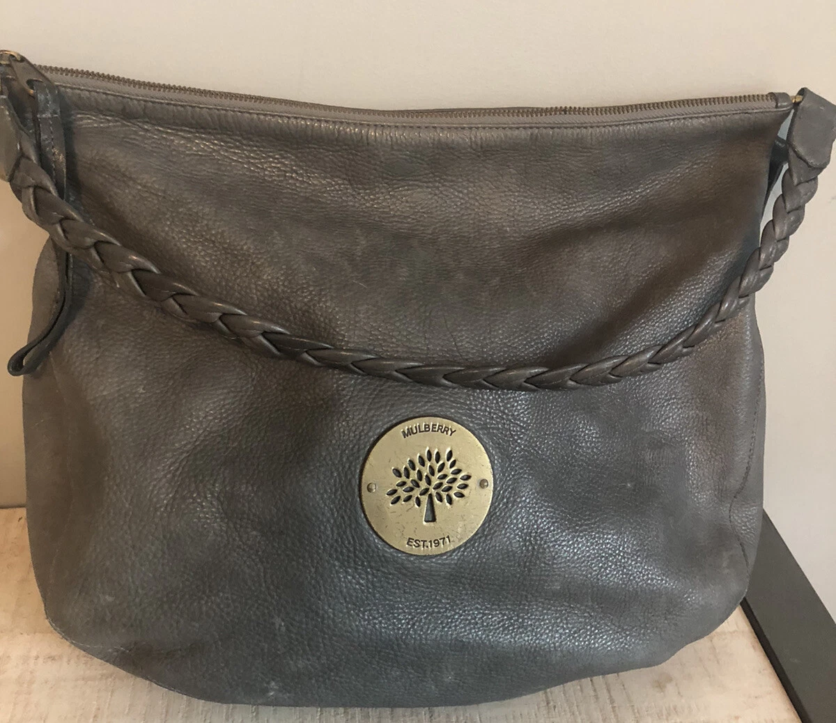 MULBERRY Vintage Gray Leather Bag COA needs TLC