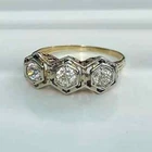 Art Deco Three-Stone Round Cut Lab Created Diamond 14K Gold Finish Wedding Ring