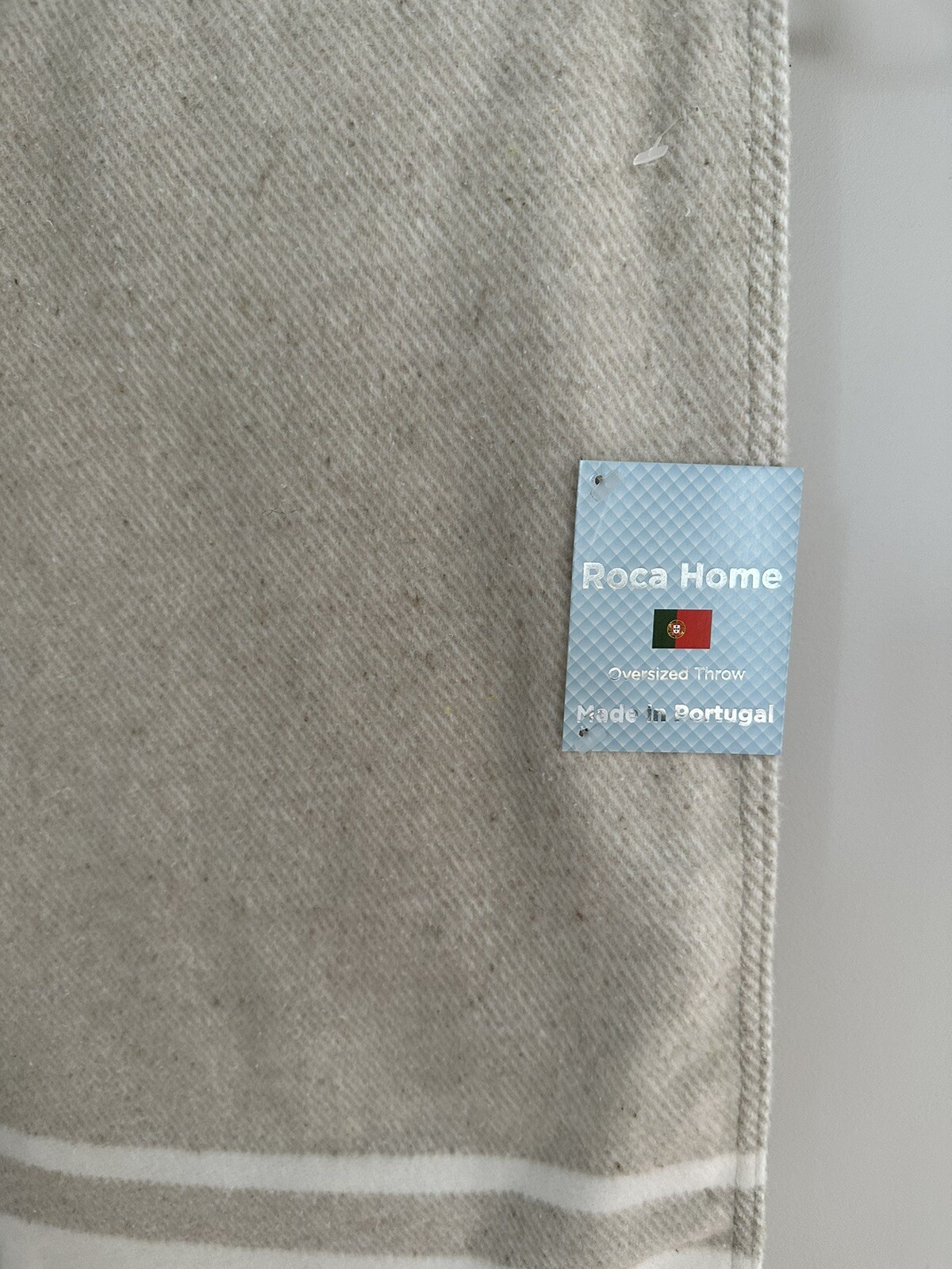 Roca Home Beige Oversized Throw Blanket Made In Portugal Cotton Blend