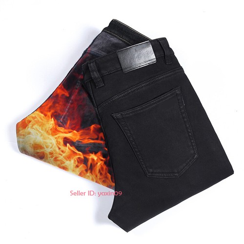 Mens Winter Thermal Jeans Denim Pants Fleece Lined Stretch Straight Leg Trousers - Picture 3 of 14