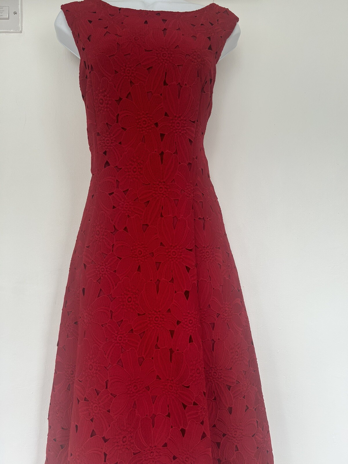 Gorgeous Phase Eight red lace midi wedding, cocktel dress UK 14 RRP £185 image 4