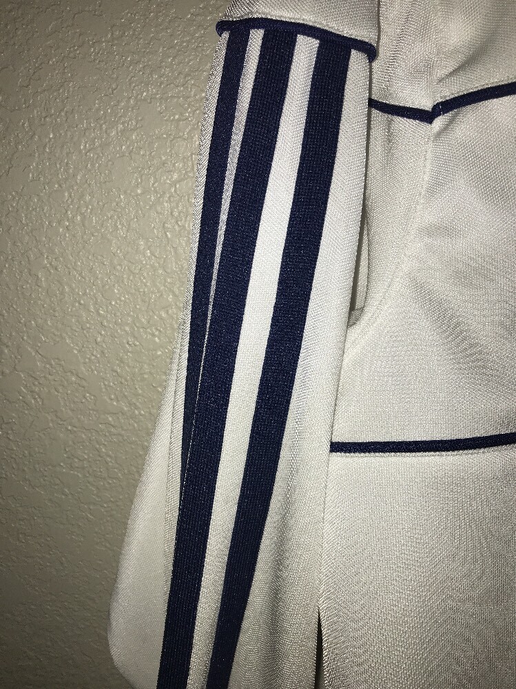 Adidas Rare White Navy Blue Stripes Zip Up Tracksuit Jacket