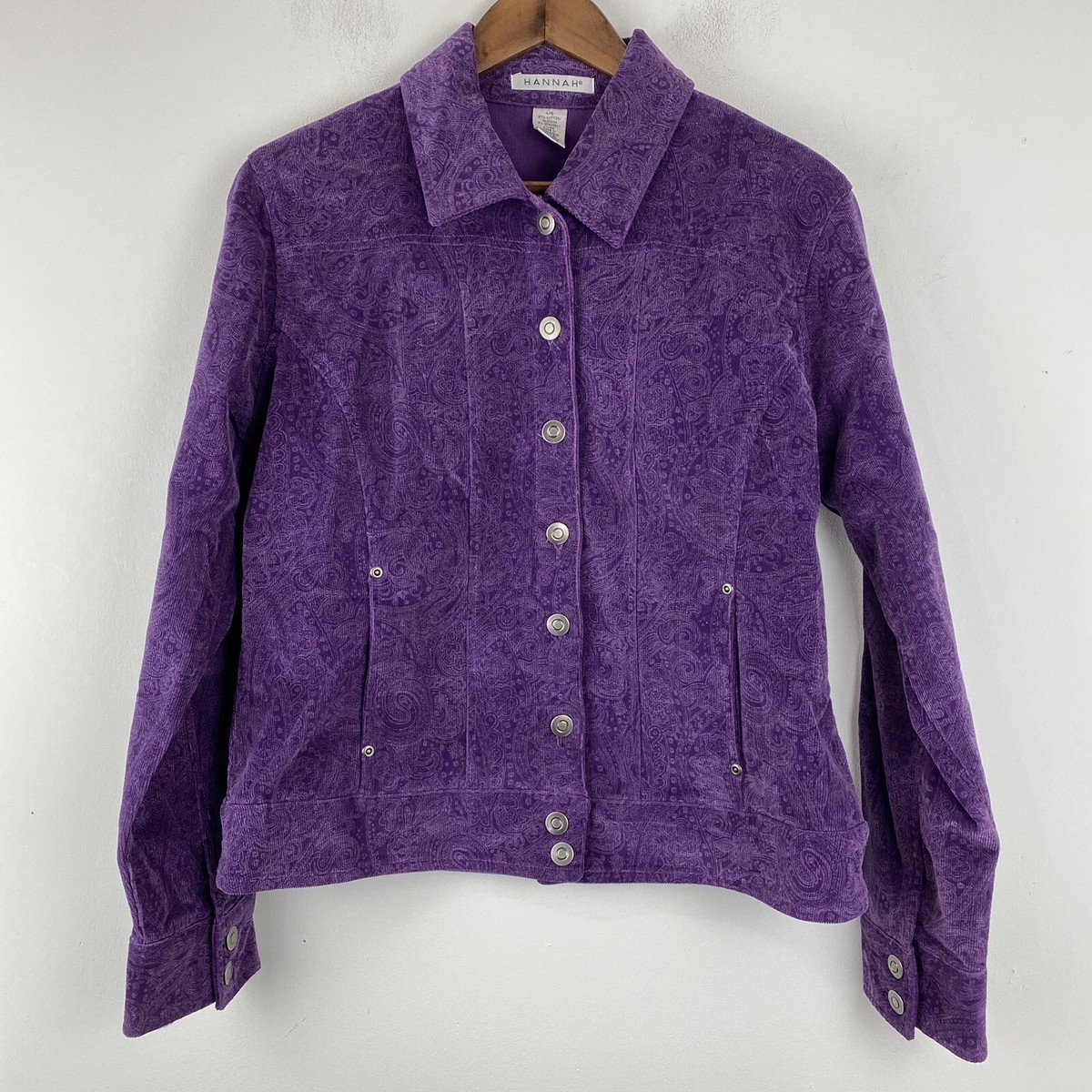 Hannah size Large Women's Purple Paisley Corduroy Button Up Jacket