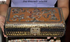 Old Chinese dynasty lacquerware wood Hand carved animal Dragon statue box boxes