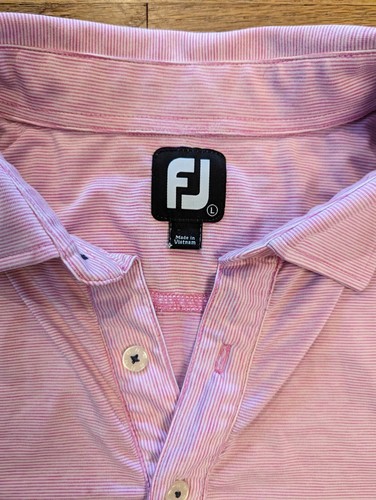 FootJoy Mens Shirt Size L Large Pink Stripe Performance Golf Polo Top - Bild 2 von 2