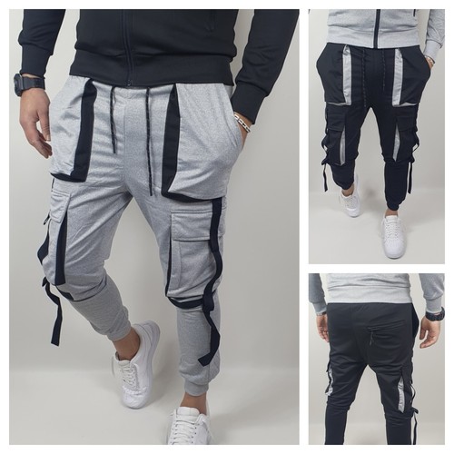 Pantaloni Cargo Tuta Uomo Tasche Laterali Cotone Slim Tasconi Casual  Primaverile | eBay
