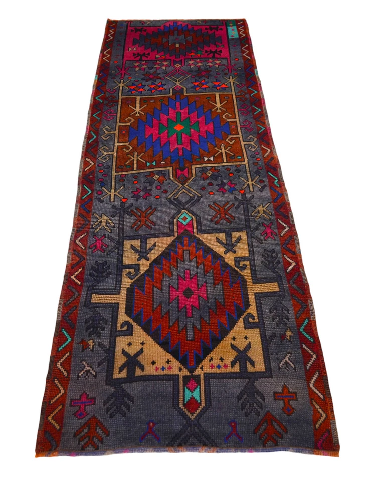 Alfombra turca de corredor de 3x8 pies hecha a mano alfombra corta de pelo bajo real 2,12x8,4 pies Foto 4 de 4