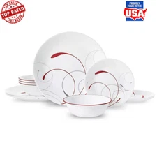 Splendor Gray Red Dinnerware 12-Piece Set Vitrelle Glass Safe Durable Non-porous