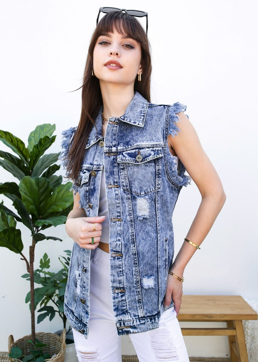 90s Oversized Sleeveless Button Denim Vest Boyfriend Jean