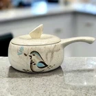 Vintage Red Wing USA Pottery Bob White Individual Soup Handle Lid Song Bird