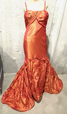 Pamella Roland Embroidered Applique Burnt Orange Silk Long Gown Evening Dress 4