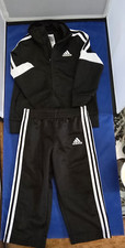 Adidas Boys Black Track Suit With White Stripes, Jacket size 2 pants 18 mo