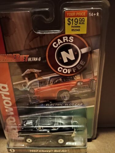 AUTO WORLD SLOT CAR CARS N COFFEE-1957 CHEVY BEL AIR BLACK