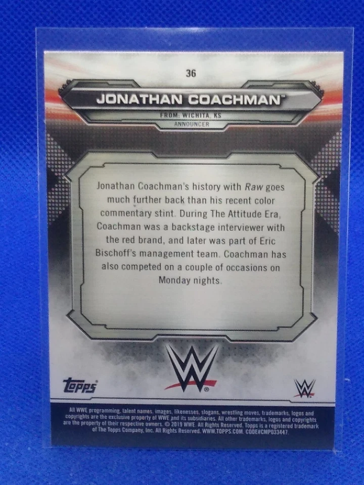 AUTOGRAPH Jonathan Coachman 2019 Topps WWE #36 - Image 2 of 2