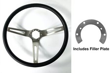 Black 3 Spoke Steering Wheel W Filler Plate For 1969-72 Chevy Chevelle Black 3 Spoke Steering Wheel W Filler Plate For 1969-72 Chevy Chevelle