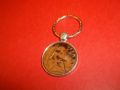 HALF PENNY MÜNZE - BRITANNIA - SCHLÜSSELRING MIT ANHÄNGER IM SILBERGEHÄUSE - 1917 bis 1936 