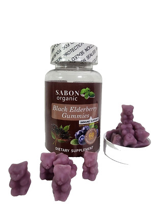 Cold & Flu Sup, Black Elderberry Gummies Vitamin C 100mg, 100% Organic & Natural