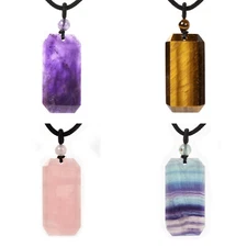Natural Gemstone Rectangle Pendant Necklace Healing Crystal Jewelry 22 inch