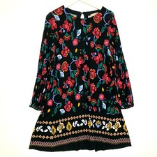 Loft long sleeve floral dress jersey knit shift black multi colored size xs