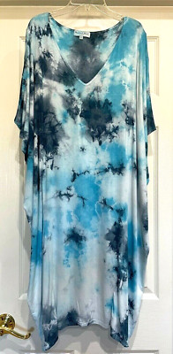 MICHAEL STARS Dress - Blue/White Tie Dyed Viscose Knee Length Shift, Medium
