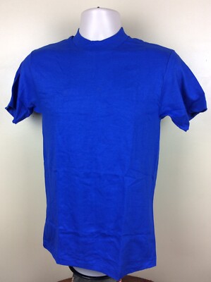 Vtg 80s Hanes Plain Blue T-Shirt S Blank Beefy 100% Cotton Made In