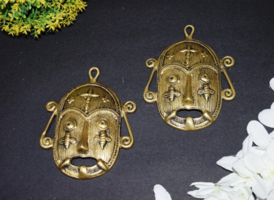 Bee On Tribal Man Face Wall Hanging Brass Primitive Man Mask Wall Decor RD248