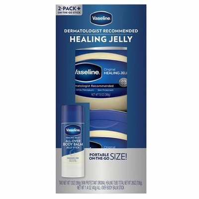 Vaseline Petroleum Jelly, Original 13 oz Pack of 2, +All Over Body Balm Dry Skin