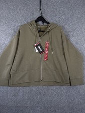 DKNY Ottoman Full-Zip Hoodie Womens Size XL Green Ribbed Stretch Pockets NWT