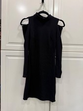 Black Cold Shoulder Ribbed Turtleneck Mock Neck Dress By Express