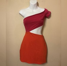 Lovers and Friends XXS One Shoulder Colorblock Cut-Out Mini Dress pink Orange 