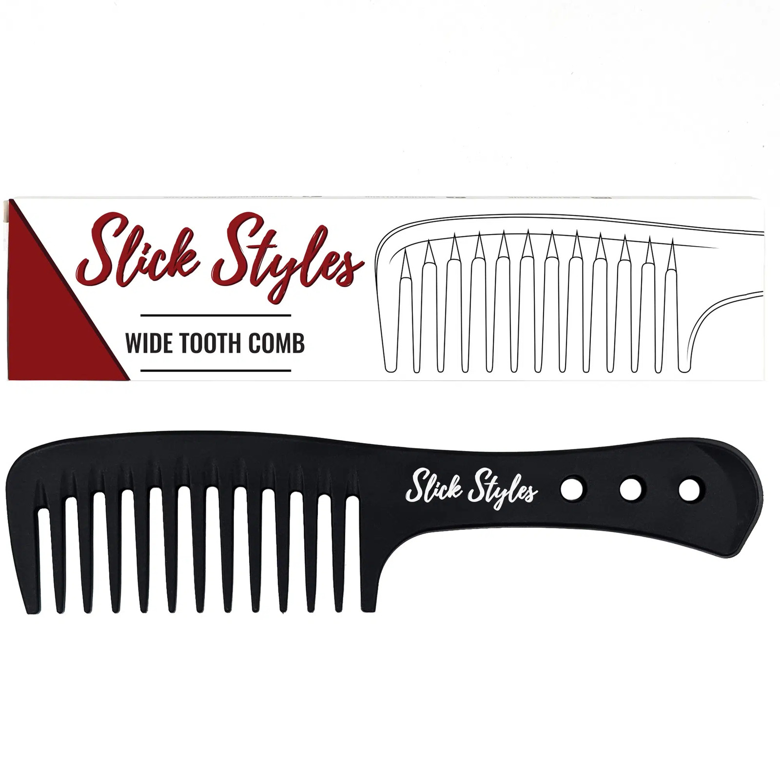 Slick Styles Wide Tooth Comb Mens Black Barber Comb Hair Style Styling