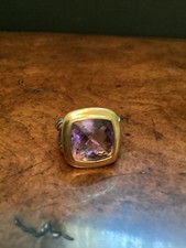 David Yurman Albion Ring Sterling Silver with 18k Gold 11mm Amethyst Sz 7