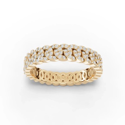 0.90 CT Lab Grown Round Diamond Ring · Yellow Gold Interlock Pattern Band
