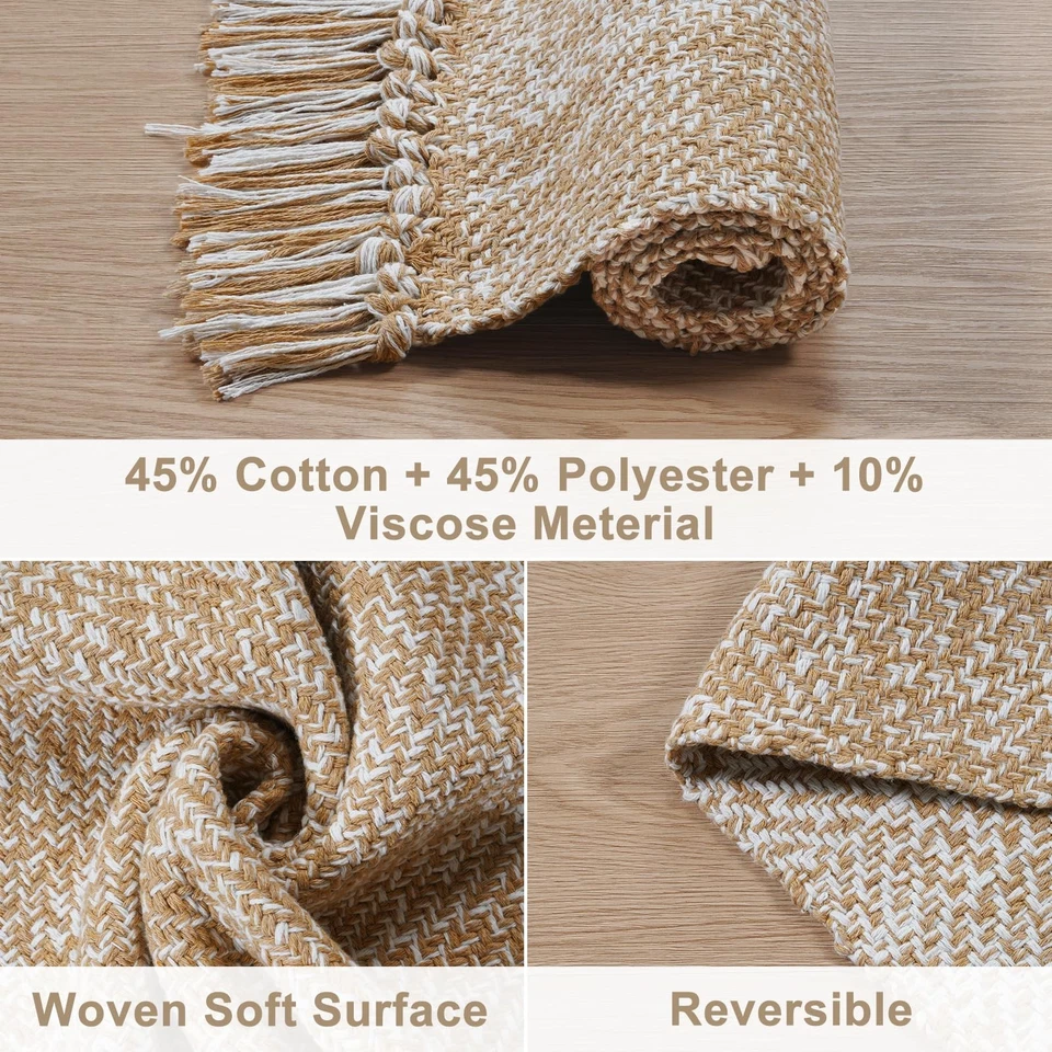 Удобный небольшой ковер 4 фута x 6 дюймов желтовато-коричневый/кремовый тканый хлопок ковры для спальни, современный внутренний кондиционер... - Изображение 2 из 4