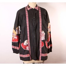 1950s Novelty Puppies Black Long Sleeve John Wolf Print Blouse Smock Top